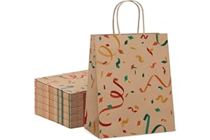 Dyforce 24 Stück Geschenktüten, Braun Papiertüten mit Henkel, Kraftpapiertüten Klein Geeignet für Party, Geburtstag, Hochzeit, Süßigkeiten und Geschenke 15X8X21CM