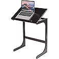 COSTWAY Adjustable C Shaped Table, Bamboo Sofa Side Table Laptop Desk with 7 Tilting Angles, Overbed Coffee Snack End Table for Living Room, Bedroom and Office (Dark Brown)
