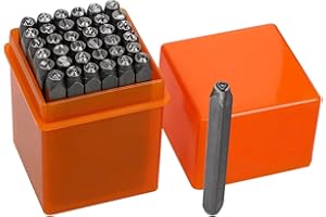 Aubzy 37-teiliges Metall Schlagstempel Set 3mm, Alphabet A-Z Zahlen 0-9 & Sonderzeichen, Gehärteter Stahl Prägestempel für Metall Kunststoff Holz Leder,