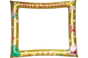 COSORO Christmas Inflatable Photo Booth Prop Inflatable Selfie Frame,Giant Gold Xmas Picture Frame Inflatable Photo Frame Blow Up Party Prop for Kids Adults Christmas Party Decorations Games Accessories