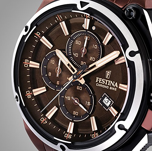 Festina Limited Edition Chrono Bike 2015 Men's Quartz Watch with Brown Dial Chronograph Display and Brown Stainless Steel Plated Bracelet F16883/1