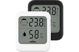 APLUSDEAL Termometro Ambiente Digitale Igrometro per Interni Misuratore di Umidità 2 Pezzi - Monitor di Temperatura Ampio Display LCD con Indicatore Icona Comfort per Casa Garage Cantina Serra, Nero+Bianco