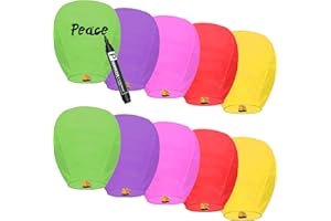 ISAGAX 10 Packs Chinese Lantern, Multi-Colour, Floating Sky Lanterns, Biodegradable Memorial Fire Resistant Paper Wishing Lanterns to Release in Sky for Parties and Festivals, Flying Fire Lanterns