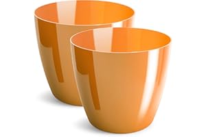 PECZEKO Macetas Brillantes Macetas Decorativas Hierbas Macetas Redondas de plástico duraderas y Ligeras para salón, Comedor, Cocina, terraza, balcón Juego de 2 Piezas (Naranja, diámetro 14 cm)