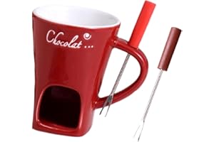FytStycale Fondue Chocolat Bougie, Mug à Fondue au Chocolat en Céramique, Pot de Fonte 130ML pour Réchauffer Chocolat, Beurre et Fromage, Idéal Maison et Fêtes, Rouge avec 2 Fourchettes