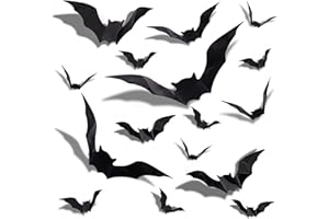 ‎GOLDROCK GoldRock 4 Größen 3D Fledermaus Deko Halloween Sticker, 32 Stück Halloween Deko Fledermäuse Wandaufkleber,Fledermaus Aufkleber Schwarz,Gothic Fensterbilder Helloween Dekorationen für Wand,Fenster,Tür