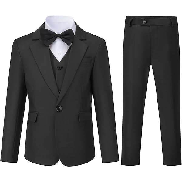 Amissz Jongenspak 5-delig klassiek slim fit bruiloftspak set gentleman smoking jas vest blouses vlinderdas broek outfit kinderverjaardagsfeest doopkleding