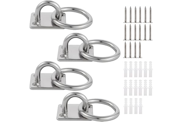 Lyaor 4 PCS M6 Plaque Oeillet avec Anneau en 304 Acier Inoxydable Crochet de Plafond Résistant Crochets de Fixation Muraux de Capacité 70kg pour Sac de Sable Balançoires de Yoga Accessoires de Bateau