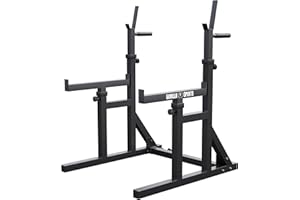 GORILLA SPORTS® Squat Rack - Hauteur et Largeur Réglable, Max. 300 kg, Acier, Noir - Support pour Barre de Haltères, Cage de Squat, Multifonction, Musculation, Domicile, Gym, Entraînement, Fitness