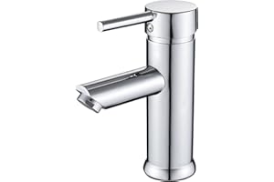 Solepearl Basin Tap Mixer Bathroom Solid Brass Hot and Cold Basin Mixer Tap Bathroom Sink, Modern Single Lever Bathroom Sink Tap with UK Standard Hoses Mono Taps for Bathroom Basin, Chrome