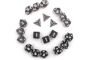 DollaTek Zestaw wielo?ciennych kostek z brokatem, 3 zestawy kostek 3 x 7 (21 sztuk) kostki serii D20 D12 D10 D8 D6 D4 DND RPG MTG Double Colors One Piece (czarny)