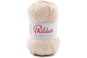 Phildar - Pelote de Laine Phil Coton 3 - Laine à Tricoter - 100% Coton - Aiguille n°3 - Couleur Ecru