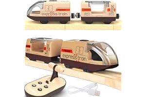 TOPLIVING Train de fer électrique pour rails en bois, train jouet télécommandé, train motorisé avec son, locomotive à piles, compatible avec Thomas, Brio et Chuggington