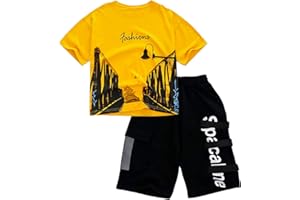 Volunboy Conjunto Niño Camiseta y Pantalones Cortos, Casual Manga Corta T-Shirt Jeans Shorts