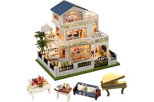 TOPBSFARNY Casa de muñecas de madera en miniatura, estilo europeo, casa de muñecas, kit de casa de muñecas, construcción de villa, modelo 3D, creatividad, regalos para novios y padres