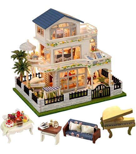 BenBen Kit De Casa De Muñecas DIY Con Luz – Mini Casa De Té Con Flores Y LED, Maqueta Para Adultos Y Regalo Original