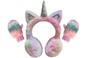 Gifts Treat Girls Earmuffs Mittens and Scarf Set Kids Unicorn Ear Muffs and Knitted Gloves Neck Warmer Set in Colorful Plush Design