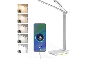 LENDOO LED Lampada Scrivania, Luce Scrivania Doppia Testa Wireless Batteria/Porte USB, 5 Modalità Colore, Luce Lettura Dimmerabile, Lampada Tavolo Touch, Per Camera, Ufficio