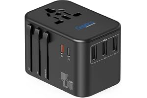Ceptics Universal Travel Adapter, 45W International Power Adapter with PD & QC 3.0 Dual USB-C, 3 USB Travel Adapter Worldwide