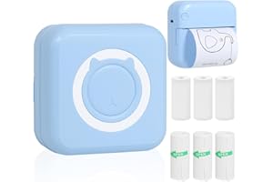AURTEC Mini imprimante Thermique Portable sans Fil Bluetooth avec 3 Rouleaux d'autocollants et 3 Rouleaux de Papier Thermique,Compatible avec Android/iOS,Imprimante de Poche pour Mémo,DIY,Photo,etc.Bleu