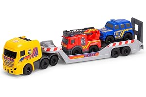 Dickie Toys 203715020 - Mercedes Benz Räddningslastbil - Mercedes Benz Räddningslastbil med Släp och Rörliga Delar samt Två M