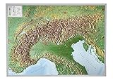 Image de Alpen klein mit Rahmen 1:2.4MIO: Reliefkarte Alpenbogen klein mit silberfarbenen Kunststof