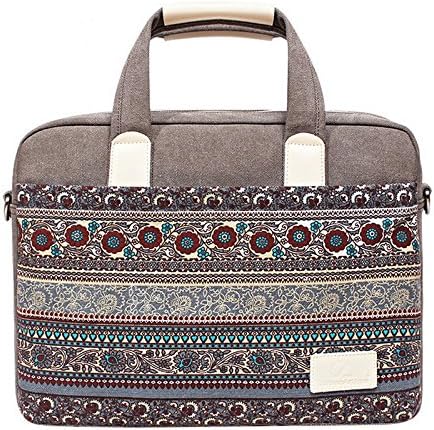 13-13.3 Inch Canvas Laptop Cases Bohemian Style Computer Bags Tablet Messenger Shoulder Bag with Handle and Strap For Notebook Computer/Laptop/Macbook Air/Macbook pro (13-13.3Inch, Grey)