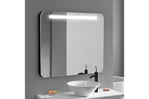 APLIKE BATHROOM LIGHTING Aplike - Espejo de Baño con Luz LED Frontal - con Marco de Aluminio Negro - Luz Blanca Neutra (4000K) - 80 x 70cm | Modelo Rio