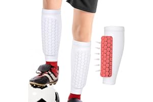 Linkidea 1 par espinilleras fútbol para niños jóvenes, espinilleras con Almohadilla Larga Panal, Protector Antideslizante para Evitar colisiones para fútbol, Baloncesto, Voleibol