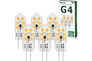 TAILCAS Ampoules G4 Led, 6-Pack 1.2W Equivalent 10W 20W Halogène Lampe, AC/DC 12V 3000K 120lm 12.1 x 36.4mm Non Dimmable Sans Scintillement pour Chambre Salon Cuisine Jardin (Blanc chaud)