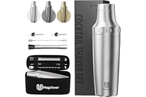 Magcheer Cocktail Shaker Set mit Integrierter Maßskala 900ml Premium Edelstahl Frostsicherer Doppelwand-Barkeeper Set Geschenkset mit Aufbewahrungsbox für Anfänger und Barkeeper(Silber)