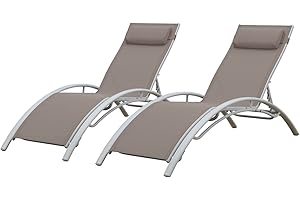 Happy Garden - Juego de 2 tumbonas de textileno Galapagos en Estructura de textileno Taupe/Blanco. Tumbona Exterior multiposición.