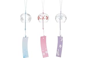 BENECREAT 3PCS Campane a Vento Giapponesi Rosa/Blu/Viola in Vetro Ciondolo Fatto a Mano per Regalo di Compleanno e Decorazione