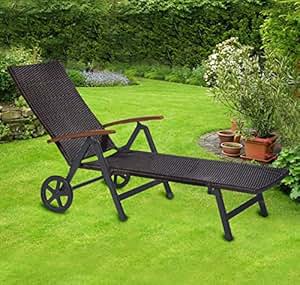 Amazon.de: Polyrattan SONNENLIEGE MIT ROLLEN Gartenliege Geflechtliege