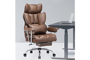 Efomao Desk Office Chair, PU Leather Ergonomic Office Chair,Adjustable Big High Back Computer Chair,Executive Swivel Chair with Footrest and Lumbar Support,Brown Office Chair