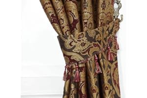 Householdfurnishing Curtain Pair Tieback Heavy Jacquard Pencil Pleat Pelmet (Burgundy, Pair Tiebacks)