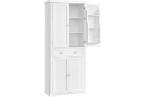 VASAGLE Tall Kitchen Pantry Cupboard, 40 x 76 x 182.1 cm, Freestanding Tall Storage Cabinet with a Drawer, 4 Adjustable Shelves, 6 Door Shelves, for Living Room, Kitchen, White BBC561W21