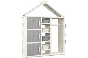 Maxmass Kids Dress up Storage, Children Wardrobe with Clothes Rail, 4 Storage Bins, Adjustable Shelves and Side Baskets, Kids Clothes Closet for Toddlers Bedroom Nursery (Grey)