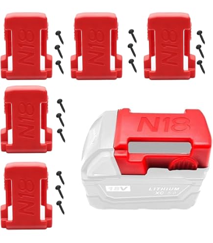 Rtsyful 5 Pack Battery Holder For Milwaukee M18 18V Battery Mounts Dock Holder Fit For M18 48-11-1815 48-11-1828 48-11-1850 48-11-1860 (w/10 Screws