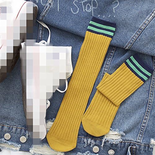 Lagougou Piles Of Socks Female Korean Tube Socks Japanese Striped Korean Wave Wild College Wind Autumn And Winter High Waist Thin Stockings Yellow Straight 3 Pairs
