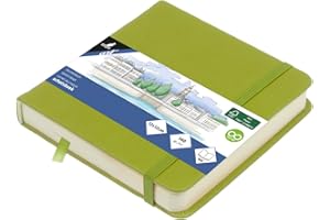 Kangaro Art Carnet de croquis 12 x 12 cm Vert citron Couverture rigide PU 80 feuilles 140 g Papier crème avec élastique et bande élastique