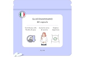 CLIIN Glucomannano forte dimagrante, Bustine integratore alimentare Made in Italy, 60 capsule, Brucia grassi potenti veloci glucomannano, Fibre naturali, Aumenta il senso di sazietà, Soppressore appetito