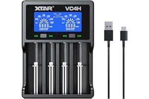XTAR 2022 New VC4H 18650 Ladegerät 4 XTAR 4-Slot 18650 Batterieladegerät LCD-Display Universelles Ladegerät mit Typ C für Li-Ionen-Batterien 18650 22650 20700 16340 14500, AA AAA-Akkus
