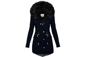 KALORYWEE SUMMER Womens Winter Coats Thick Fleece Lined Warm Hooded Parka Jackets Zip Up Outerwear With Fuffly Hood Plus Size S-5XL KaloryWee