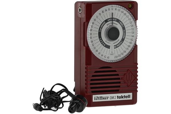 Wittner Taktell® Quartz QM 2 Série 861 - Boîtier plastique rouge rubis - 40-208 battements/minute - 39 positions de tempo - Avec tonalité de chambre la1 = 440 Hz - Pile (9 volts) et écouteurs inclus
