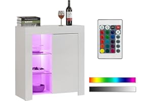 TUKAILAi Credenza Cucina con luci a LED, moderna lucida/opaca, armadietto per sala da pranzo, cucina e ufficio, 1 anta, Mobili Cucina/Credenza Soggiorno/Mobiletti