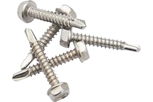 Bolt Dropper M4.2 x 25mm Stainless Self-Drilling Hex Washer Head Screws - Pack of 100 - Self Tapping Screws Metal for Ventilation Pipes, Fans, and Metal Rails - 410 Stainless Steel