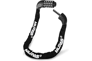 MUPAS Zapięcie rowerowe z 5 cyframi, zamek szyfrowy z hartowanej stali, zabezpieczenie przed kradzieżą, zapięcie łańcuchowe rowerowe z kombinacją, akcesoria rowerowe do drzwi, bramy, ogrodzenia,