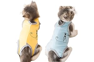RIDONG 2 Stück Katze Recovery Anzug, Kleidung Nach Kastrationpostoperative für Katzen, E-Halsband Alternative für Katzen Hunde, Weicher und bequemer Katze Recovery Suit für Anti-leckende und Sekundärschäden