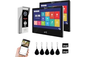 ANJIELO SMART TUYA 1080P Video Doorbell Intercom System Video Door Phone, pantalla táctil con cable de 10 pulgadas, soporta entrada de tarjeta deslizante y detección de movimiento, 2 monitores